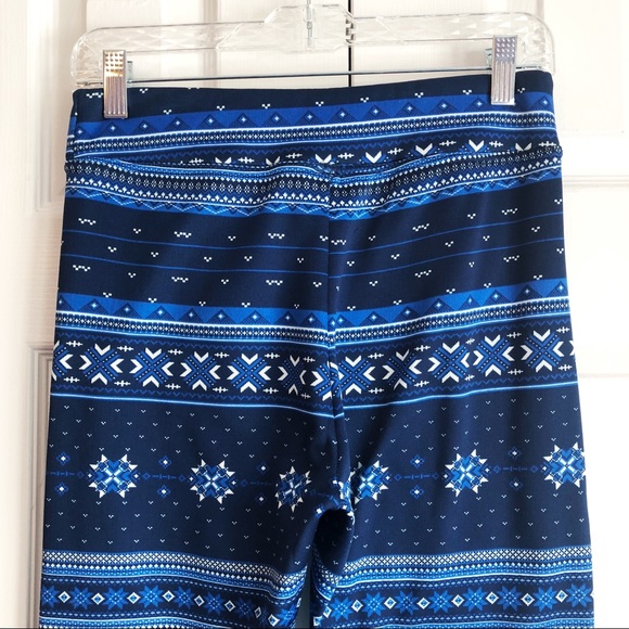Serra Cozy Blue Tribal Print Fleece Lined Leggings Small - Picture 12 of 14
